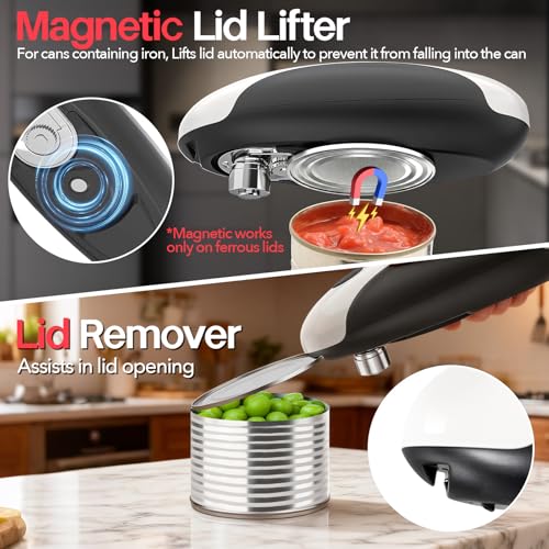 YARRAMATE Electric Can Opener, One Touch Rechargeable Automatic Can Openers for Kitchen Fits All Cans Sizes - Smooth Edge, Hands-Free for Seniors | With Storage Bag, Portable for Travel