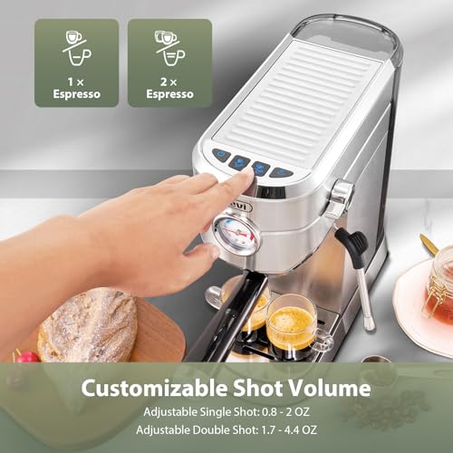 Gevi Commercial Espresso and Coffee Makers, Professional 20 Bar Espresso Maker with Milk Frother, Stainless Steel Expresso Coffee Machines for Home, Compact Cappuccino Machine, Great Gift