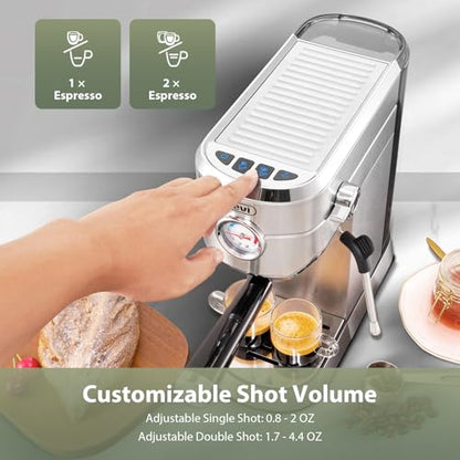 Gevi Commercial Espresso and Coffee Makers, Professional 20 Bar Espresso Maker with Milk Frother, Stainless Steel Expresso Coffee Machines for Home, Compact Cappuccino Machine, Great Gift