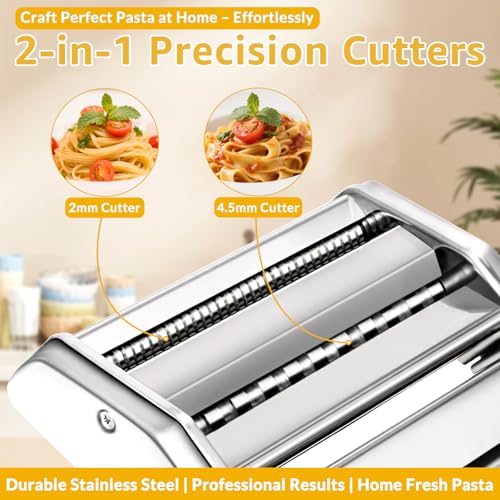 Pasta Maker - 7 Thickness Settings Pasta Roller & 2 Size Cutters
