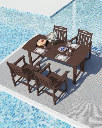 Ciokea HDPE Outdoor Dining Set of 4, Patio Table and Chairs Sets, Brown