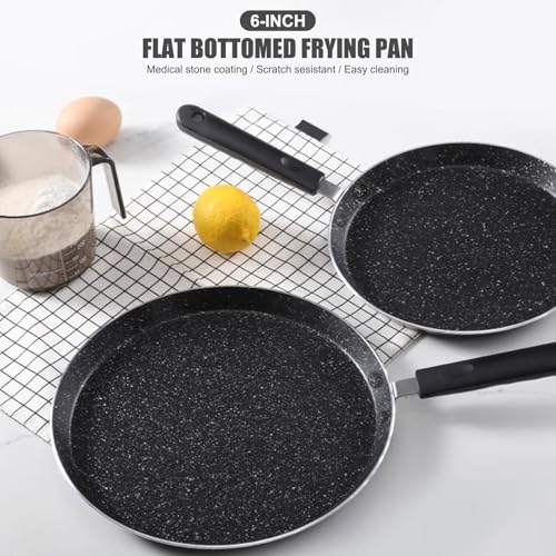 Gavigain Non-stick Frying Pan, 6 Inch Flat Bottom Pancake Pan Medical Stone Skillets with Heat-Resistant Handle for Eggs, Kitchen Induction Cooker (Black)