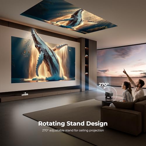ELEPHAS Smart 4K Projector with WiFi and Bluetooth - Compatible with Netflix/Prime Video/YouTube, 270° Rotatable, AI Auto Focus & Keystone, Portable Home Theater Movie Projector for Indoor Outdoor
