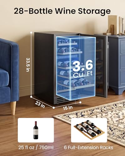ICEVIVAL 15 Inch Wine Cooler Refrigerator, 28 Bottle Dual Zone Wine Fridge, UV-Resistant Glass Door, Quiet Compressor Cooling Digital Wine Cellar, Built-in or Freestanding Fridge for Home/Bar/Kitchen