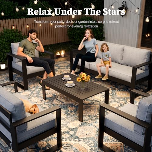 KHOLH 4 Piece Modern Aluminum Patio Furniture Set, Outdoor Patio Sectional Conversation Metal Seating Sets with Olefin Cushion and Coffee Table