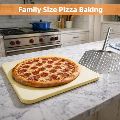 16 Inch Ceramic Pizza Stone with Pizza Peel, Universal Large Pizza Stone Set for Ninja FlexFlame Grill and Othe Oven Models, The Accessories for Ninja FlexFlame for Cooking Bread, Calzones and More