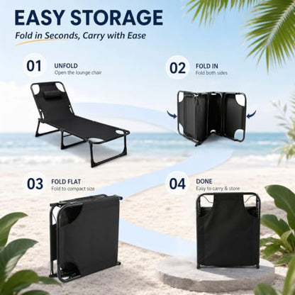 Foldable Camping Cot Reclining Lounge Chair with Pillow, 330 lbs Heavy Duty