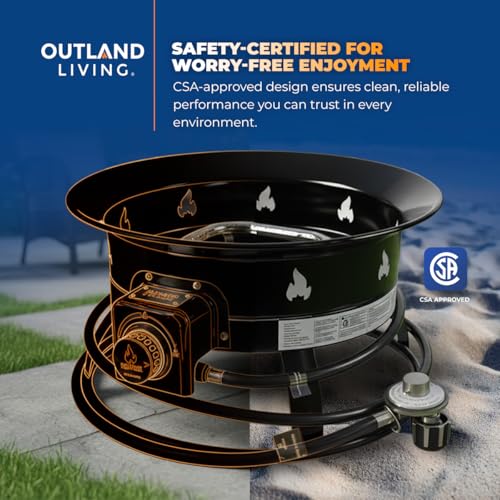 Outland Living Portable Propane Fire Pit, 19-inch, 58,000 BTU with Fire Pit Cover & Carry Kit, Smokeless Gas Firebowl | Perfect for Camping, Patio, Backyard, Tailgating, Deck, RV| Black 893 Deluxe