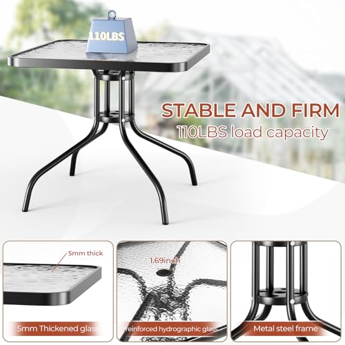 TLSUNNY 5 Pieces Patio Dining Set for 4, Glass Table and Textilene Chair
