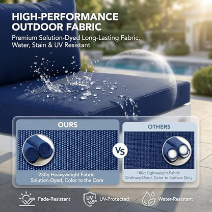 NICESOUL 11 Piece Oversized Luxury Aluminum Outdoor Sectional Sofa with Lounge, Weather Resistant Modular Patio Furniture Set, 500 lbs Heavy Duty Conversation Couch for Poolside Garden, Navy Blue