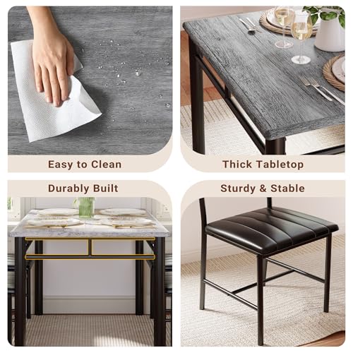 IRONCK Dining Table Set for 4, Wood Kitchen Table with Upholstered Chairs for Kitchen Room and Small Spaces, Grey
