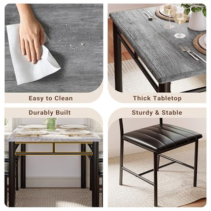 IRONCK Dining Table Set for 4, Wood Kitchen Table with Upholstered Chairs for Kitchen Room and Small Spaces, Grey