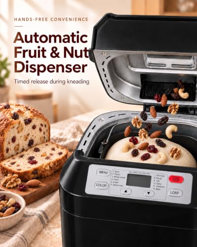 Kitchen in the Box Bread Maker, 2LB Bread Machine with Auto Nut Dispenser