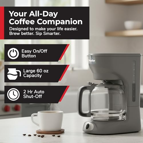 MUELLER HOME 12-Cup Drip Coffee Maker, Gray