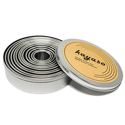 Kayaso Round Cutters in Graduated Sizes, 304 Stainless Steel, 12 Pc Set (Plain Edge)