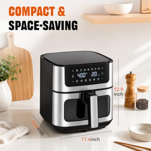 KMFurnila Air Fryer 6.34 QT, Airfryer with Viewing Window and 8 Presets