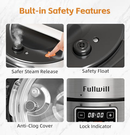 Fullwill Dual-Pot Electric Pressure Cooker,12-in-1 Multi Cooker with 6QT Stainless Steel & 5QT Ceramic Pot,Olla de Presion for Pressure,Rice,Meat Stew,Yogurt Maker