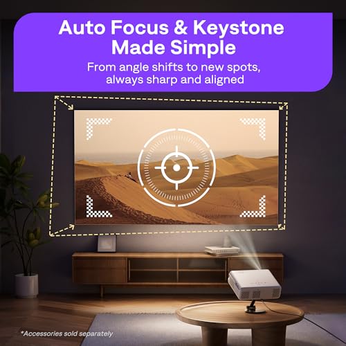 Aurzen Roku TV Smart Projector with Wifi and Bluetooth, Roku Streaming Experience Built-in, 1080P FHD, DoIby Audio, Auto Focus & Keystone, Zoom, Movie Portable Outdoor Mini Projector, White