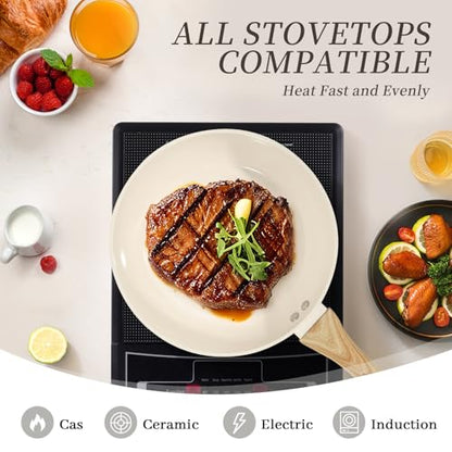 FELAMP Healthy Ceramic Nonstick Cookware Set, 7-Piece PFOA/PFOS/Toxin-Free Pots & Pans Set for Induction & All Stovetops, Dishwasher Safe with Glass Lids，Gift for New Home & Chefs