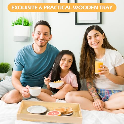 Aodaer 7 Pieces Wooden Trays, Wooden Nested Serving Trays, Rectangular Shape Wood Serving Tray with Handles for Kitchen Party Dinner Snacks
