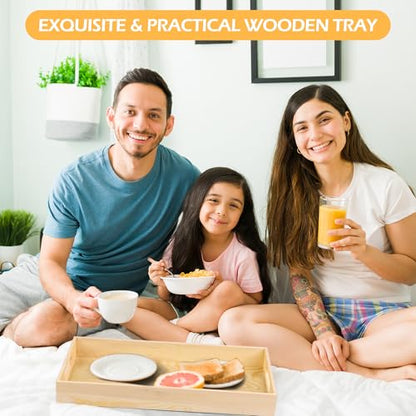 Aodaer 7 Pieces Wooden Trays, Wooden Nested Serving Trays, Rectangular Shape Wood Serving Tray with Handles for Kitchen Party Dinner Snacks