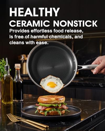 Non Stick Frying Pan 12 Inch with Lid, Hybrid Nonstick Stainless Steel Skillet Pan with Stay-cooling Handle, PFOA Free Non Toxic Dishwash & Oven Safe Kithchen Cookware Set Compatible All Cooktops