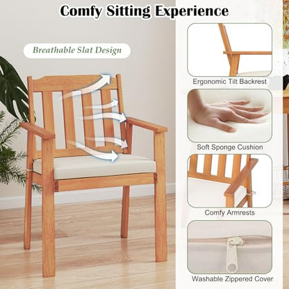 Tangkula 6 Pieces Patio Dining Table Set, 63” Rectangle Acacia Wood Table with Umbrella Hole and 4 Cushioned Armchairs and Backless Bench, Outdoor Dinette Furniture for Garden Yard Kitchen