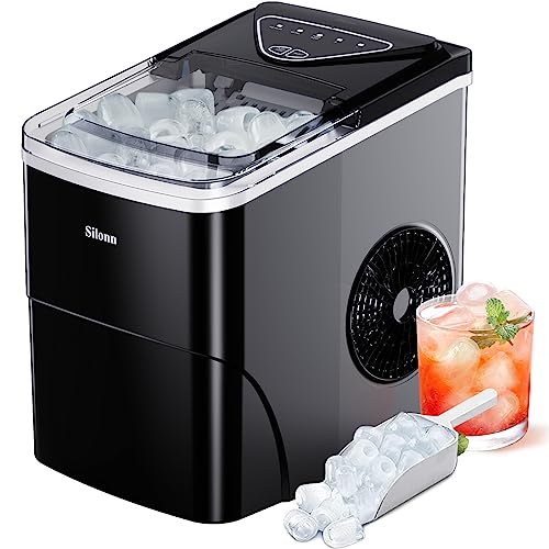 Silonn Countertop Ice Maker, Auto-Cleaning Portable Ice Machine with Ice Scoop and Basket, 26lbs in 24Hrs, 9 Ice Cubes Ready in 6 Mins, 2 Sizes of Bullet Ice for Home Party