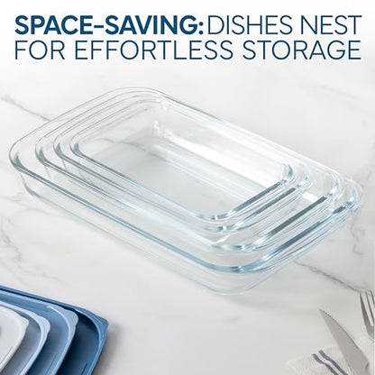 COOK WITH COLOR 8-Piece Deep Glass Baking Dish Set with Plastic Lids – Casserole and Food Storage Containers for Lasagna, Leftovers – Freezer-to-Oven, Microwave & Dishwasher Safe, Blue