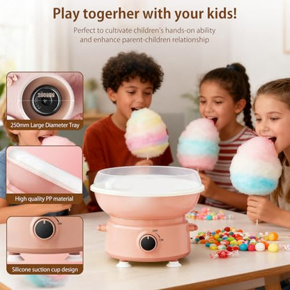 Cotton Candy Machine for Kids & Family, Mini Cotton Candy Maker with 10 Sticks & Sugar Scoop, Home Birthday Family Party Christmas Gift
