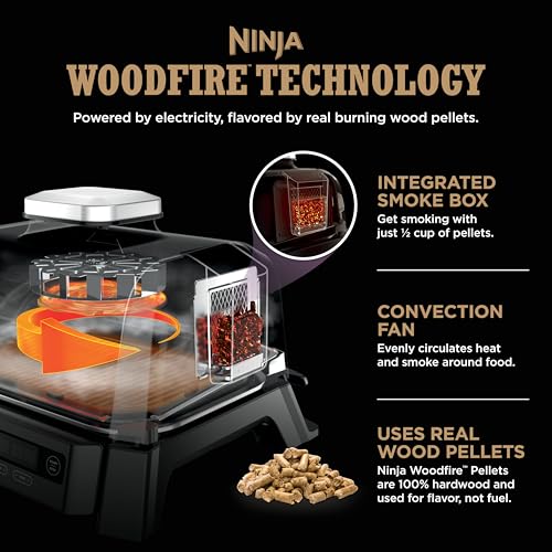 Ninja Woodfire Outdoor Grill & Smoker, 4-in-1 Functionality, Grill, Smoke, Bake, Roast, Authentic Woodfire Flavors, Electric Heat, OG301