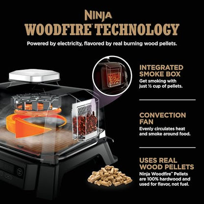 Ninja Woodfire Outdoor Grill & Smoker, 4-in-1 Functionality, Grill, Smoke, Bake, Roast, Authentic Woodfire Flavors, Electric Heat, OG301