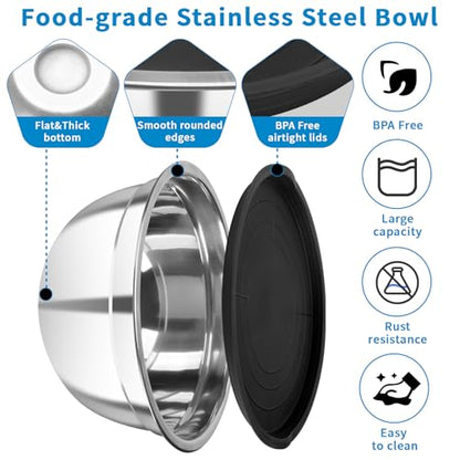 YJSLICT Stainless Steel Mixing Bowls with Lids Set, 7 Pcs Nesting Design Metal Mixing Bowls Salad Bowl for Mixing, Prepping and Serving Food(Size4.5-0.7QT)