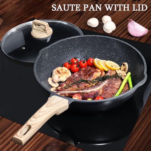 GiPP Ceramic Nonstick Deep Frying Pan Skillet, 12" Saute Pan with Lid, Induction Cookware Non Stick Cooking Pan, PTFE PFOA PFOS APEO Free, Grey