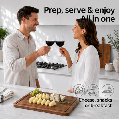 Acacia Wood Cutting Boards for Kitchen, Non-Toxic Cutting Board Set of 2, Chopping Boards with Deep Juice Groove for Meat, Cheese & Vegetables - Eco-Friendly & Medium & Small Sizes