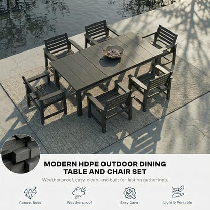 Patio Kingdom 9-Piece Outdoor Dining Set for 8, 75.2" HDPE Table with Umbrella Hole & 8 Chairs, All-Weather Patio Furniture for Lawn, Yard, Deck, or Poolside, Fade & Crack Resistant (Black)