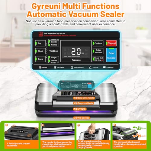 Vacuum Sealer Machine for Food with App,Double Heat Seal,Bag Storage