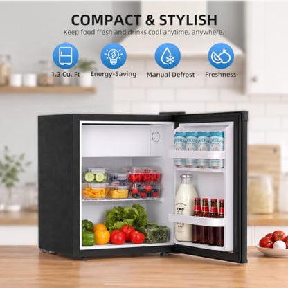 Antarctic Star Compact Refrigerator Mini Fridge with Single Reversible Door,Wire Shelf,Defrost Button, for Bedroom/Office/Dorm,1.3 Cu. Ft,Blcak