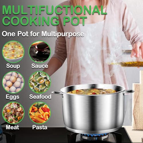 STOCKPOT Cooking Pot, Stainless Steel Stock Pot with Glass Lid, 6 Quart Soup Pot, Induction Compatible, Dishwasher Safe
