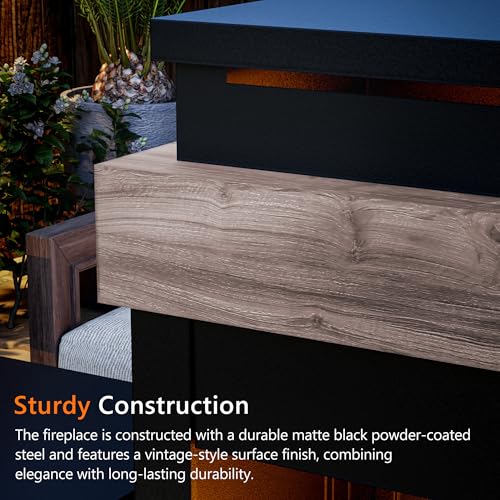 MaxMulti Outdoor Propane Fireplace w Tank Table, 50,000 BTU Gas Fire Pit with Ceramic Logs, Rain Cover, 35 Inch Steel Metal Smokeless Fireplace for Patio, Deck, CSA Certified (35 x 40 Inch)