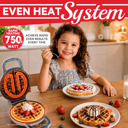 SugarWhisk 6-Inch Flip Belgian Waffle Maker, Ceramic Nonstick,Pale Blue