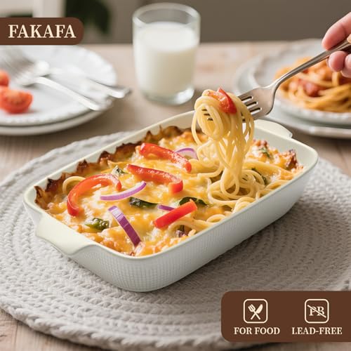 Fakafa Ceramic Casserole Dishes Set of 3, Stoneware Baking Pans for Oven, Rectangular Lasagna Dish & Bakeware Set, Pink (14.7’’/12.4’’/10.3’’)