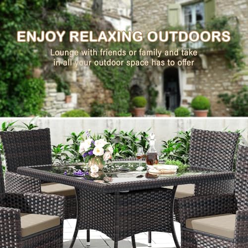 RTDTD 10 Pieces Outdoor Patio Dining Set,Patio Table and Chairs Rattan Outdoor Patio Furniture Set with Umbrella Hole,Dining Table Set for 8 with Chairs for Backyard,Garden and Kitchen,Brown