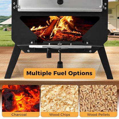 Happygrill Pizza Oven Outdoor, 12” Portable Wood-Fired Pizza Stove with Pizza Stone, Pizza Peel & Oxford Cloth Cover, Multi-Fuel Pizza Maker with Stainless Steel Roof for Patio Backyard Camping BBQ