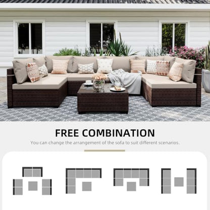 UPHA 7-Piece Wicker Patio Furniture Set with Coffee Table, Beige