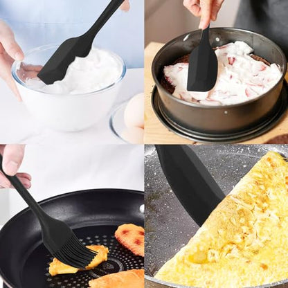 Silicone Spatulas Set of 6, Rubber Spoon Spatula Heat Resistant Spoonula One Piece Design Seamless Spatula Non-Stick Scrapers Baking Mixing Tool (Black)