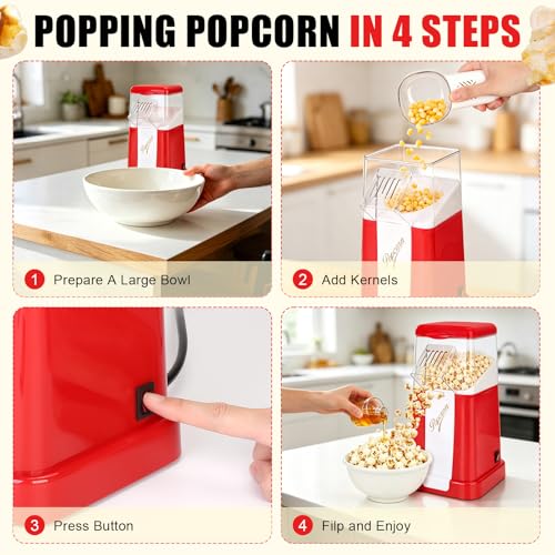 Air Popper Popcorn Maker, 1200W Electric Hot Air Popcorn Popper, 12 Cups