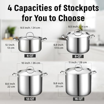 Cooks Standard Classic Stainless Steel Stock Pot with Lid, Large Cooking Pot for Pasta, Soup, Spaghetti, Oven Safe, Dishwasher Safe, Induction Compatible Cookware, 12-Quart