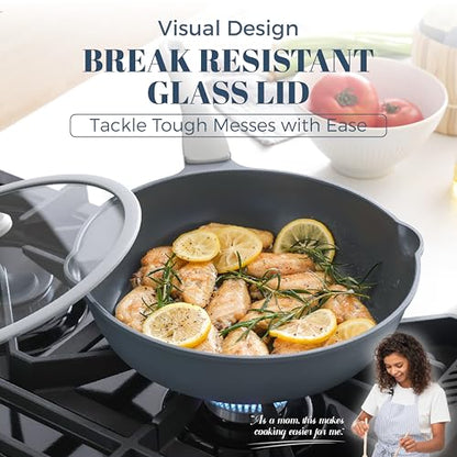 PRICUSIS Nonstick Ceramic Sauté Pan with Lid (3.2 qt, 10 inch), Toxin-Free Deep Frying Pan, Versatile Non Stick Frying Pan, Skillet, PTFE, PFOA & PFAS Free, Compatible with All Stovetops.