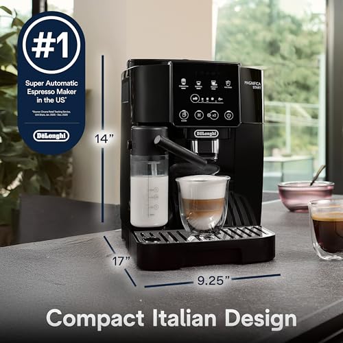 De'Longhi Magnifica Start Automatic Espresso Machine with Auto Milk Frother & Built in Grinder - 5 One-Touch Recipes, Easy-to-Clean, Home Barista Coffee Maker for Lattes, Cappuccino, Iced Coffee